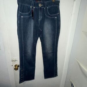 BABY NOIZ Y2K Stretch Denim Dark Sandblast BootCut Jeans-17 NWT